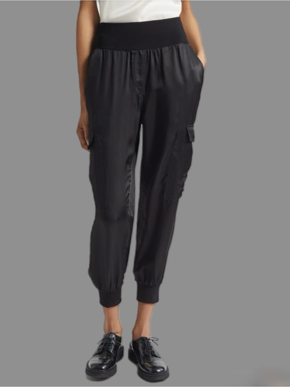 Cinq a Sept Giles Cupro Black Crop Cargo Joggers